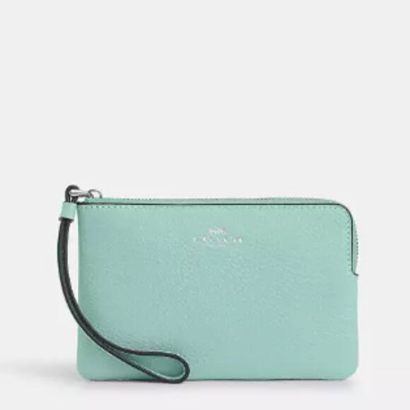 EUC - Coach Corner Zip Wristlet in Light Blue/Green - Picture 1 of 14